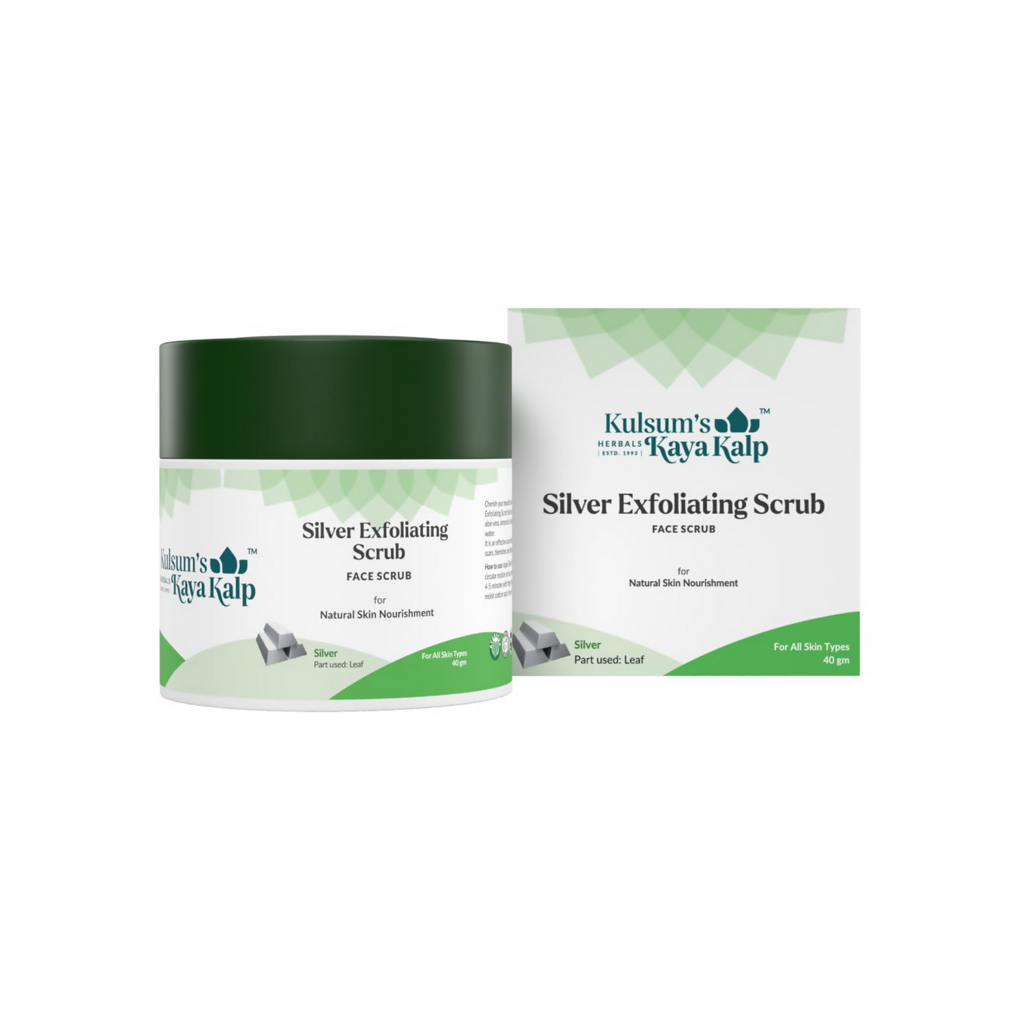 Kulsum's Kaya Kalp Silver Exfoliating Scrub For Skin Nourishment, With Silver Leaf