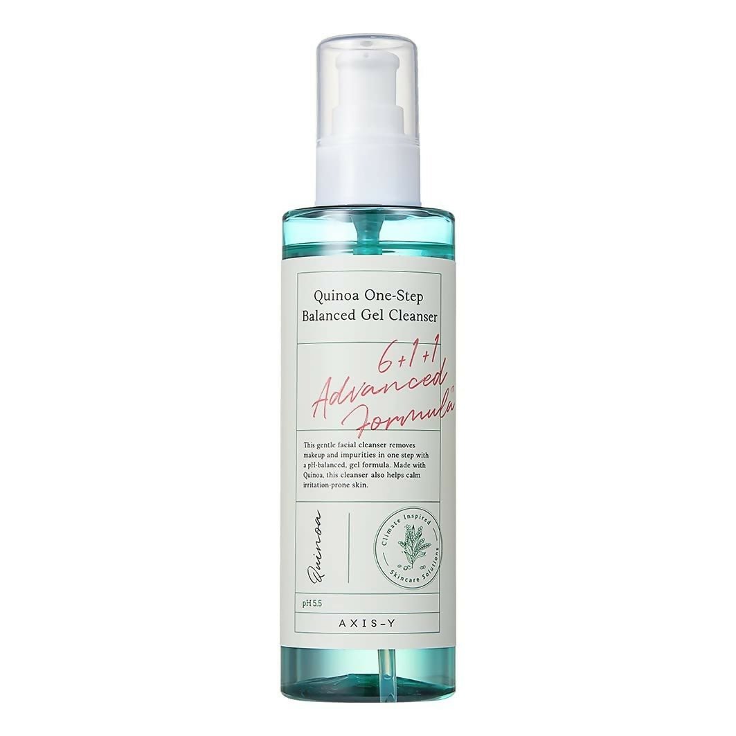 Bottle of Axis-Y Quinoa One-Step Balanced Gel Cleanser on a white background