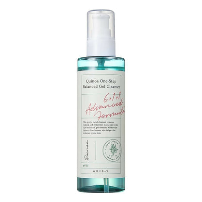 Bottle of Axis-Y Quinoa One-Step Balanced Gel Cleanser on a white background