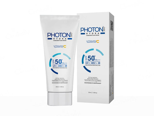 Photon Hydra sunscreen tube and packaging on a white background
