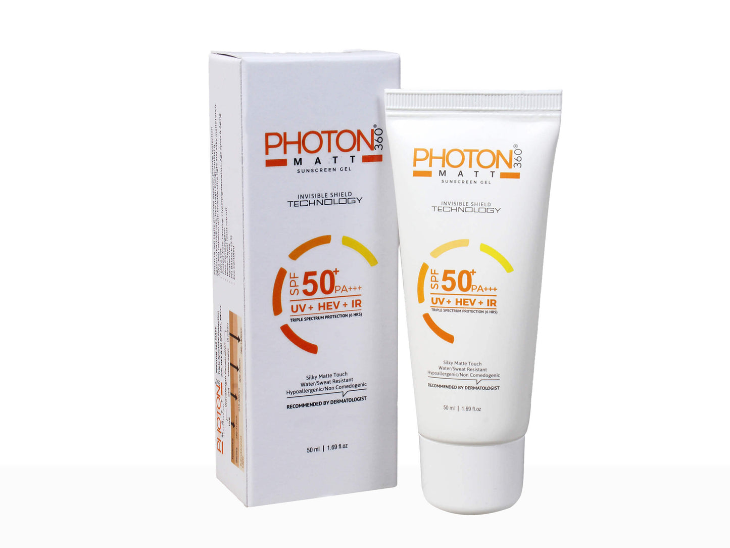 Sunscreen tube and packaging with 'Photon' branding on a white background