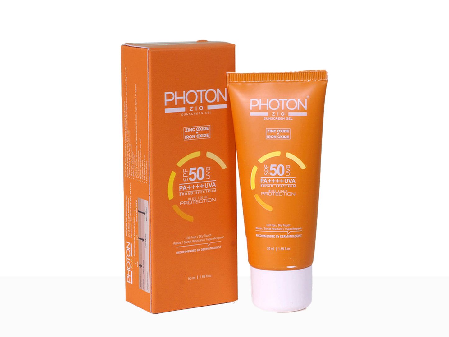 Sunscreen cream and packaging with 'Photon' branding on a white background