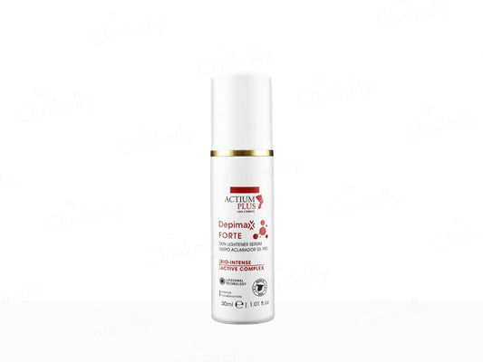 Skincare bottle labeled 'Depimax Forte' on a white background