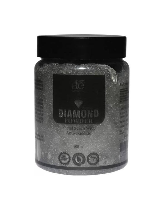 Jar of diamond powder with a black lid on a white background