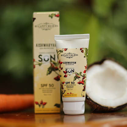 Haappyherbs Aishwaryam Spf50 Powerful,Weightless & Moisturizing Sunscreen , Pa++,Uva& Uvb Protection