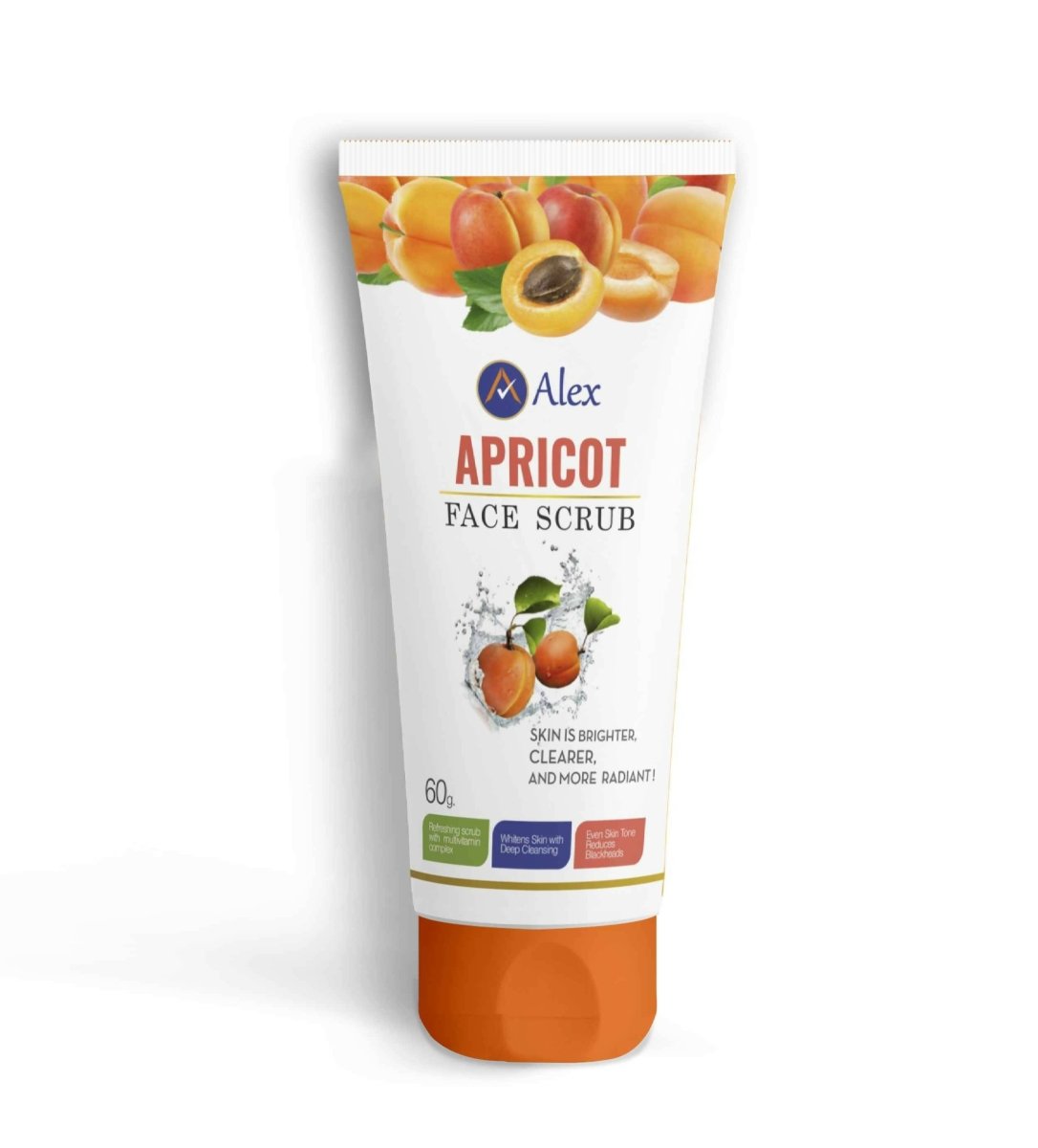 Tube of Alex Apricot Face Scrub on a white background