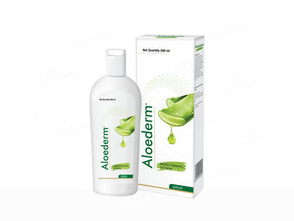 Aloe derm bottle and packaging on a white background