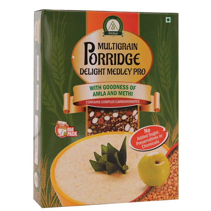 Box of Multigrain Porridge Delight Medley Pro with branding and product details on a white background