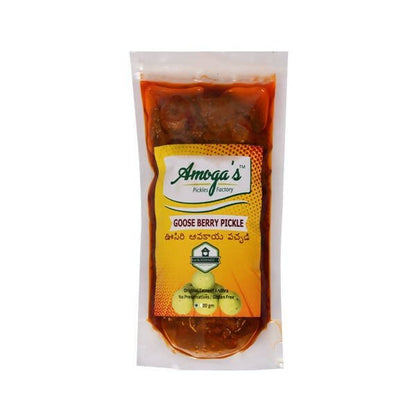 Amoga's Goose Berry Pickle packaging on a white background