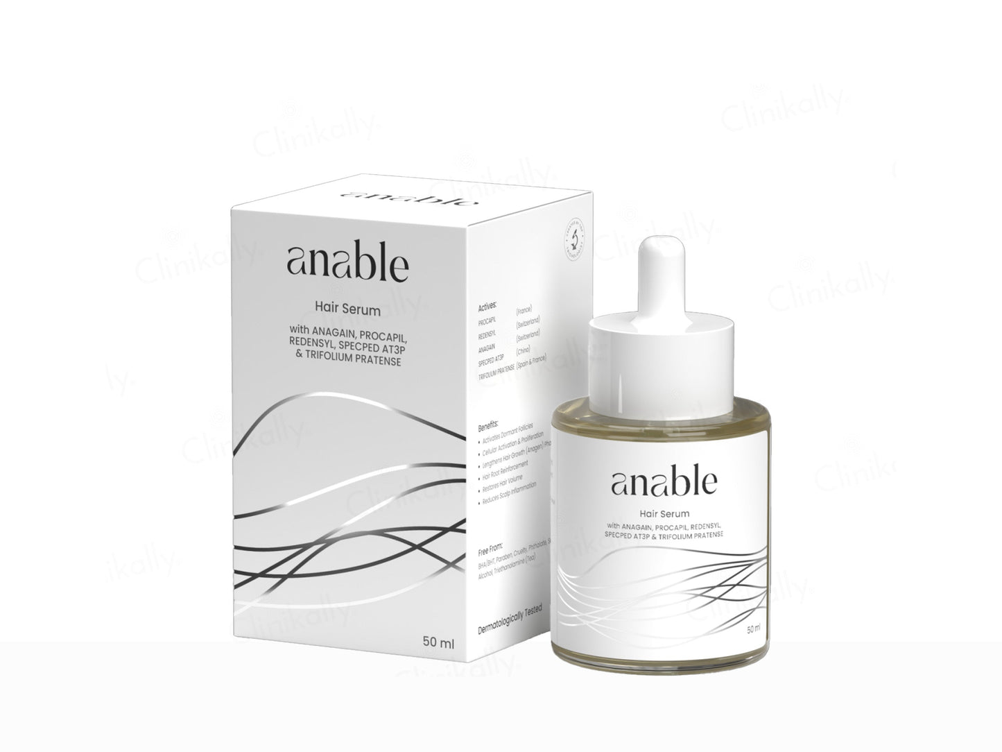 Anable hair serum bottle and packaging on a white background