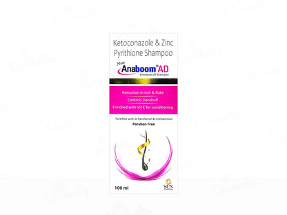 Anaboam AD shampoo packaging with text and logo on a white background