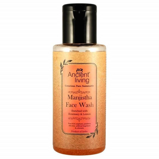 Bottle of Ancient Living Manjistha Face Wash on a white background