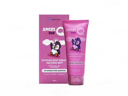 Pink packaging of Angel Dew with a cartoon penguin on a white background