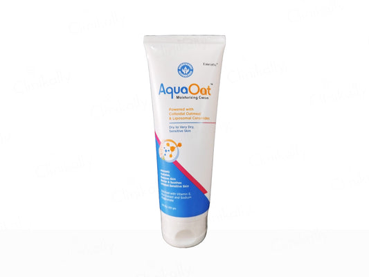 Tube of AquaOat moisturizing cream on a white background