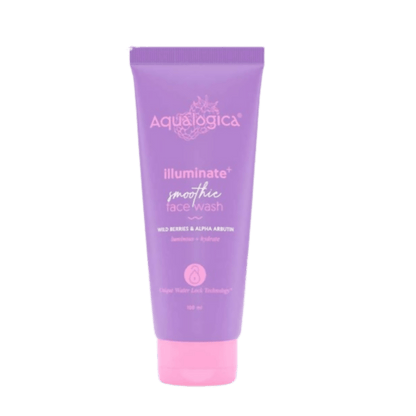 Purple tube of Aquiölogica face wash on a green background