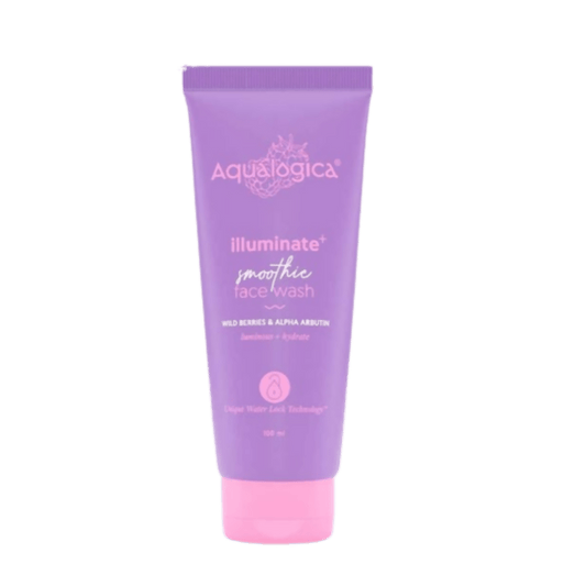 Purple tube of Aquiölogica face wash on a green background