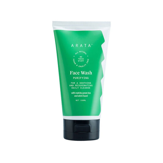 A tube of Arata Purifying Face Wash with green packaging.