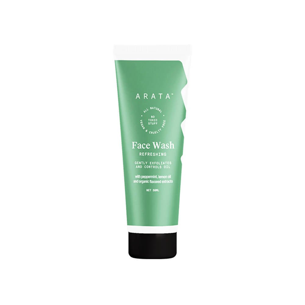 Green tube of Arata Face Wash on a white background