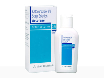 Ketoconazole 2% Scalp Solution packaging with bottle on a white background