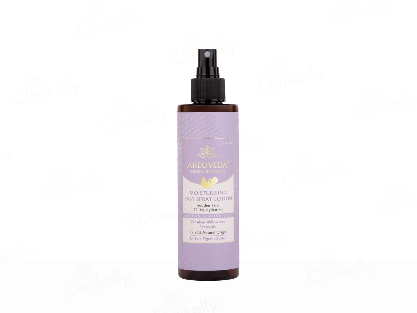 Purple bottle of Areveux moisturizing lotion on a white background