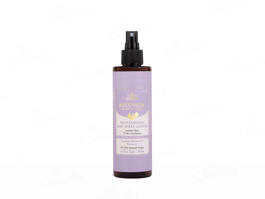 Purple bottle of Areveux moisturizing lotion on a white background