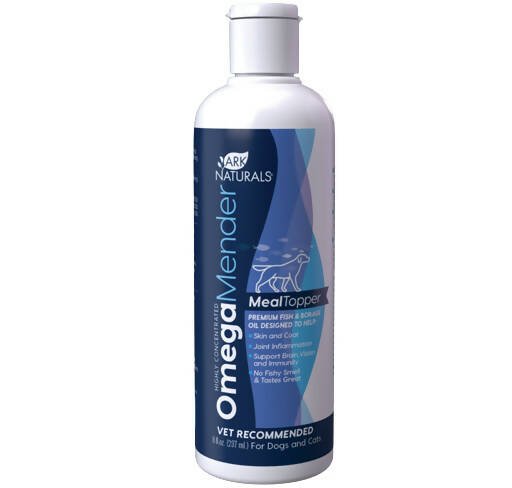 Omega Mender bottle for pets on a white background