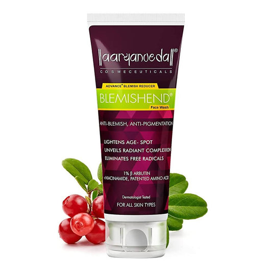 Haaryanvedal Blemishend Face Wash tube with cranberries and leaves on a white background