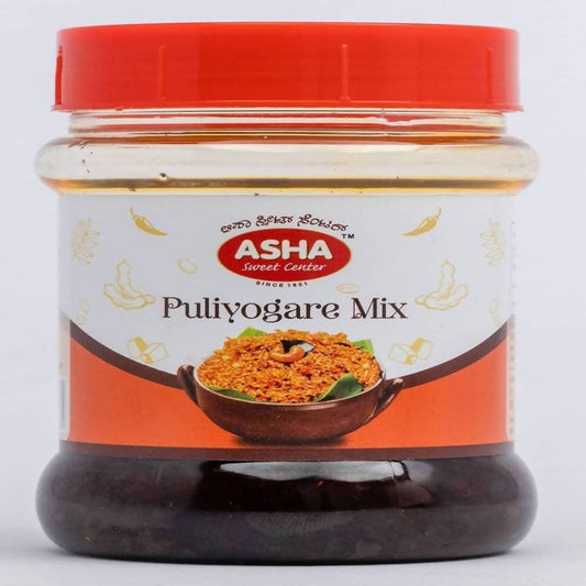 Jar of Asha Puliyogare Mix on a white background
