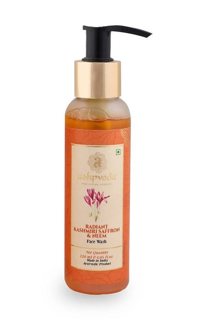 Bottle of Radiant Kashmi Rose & Meem Face Wash with pump on a white background