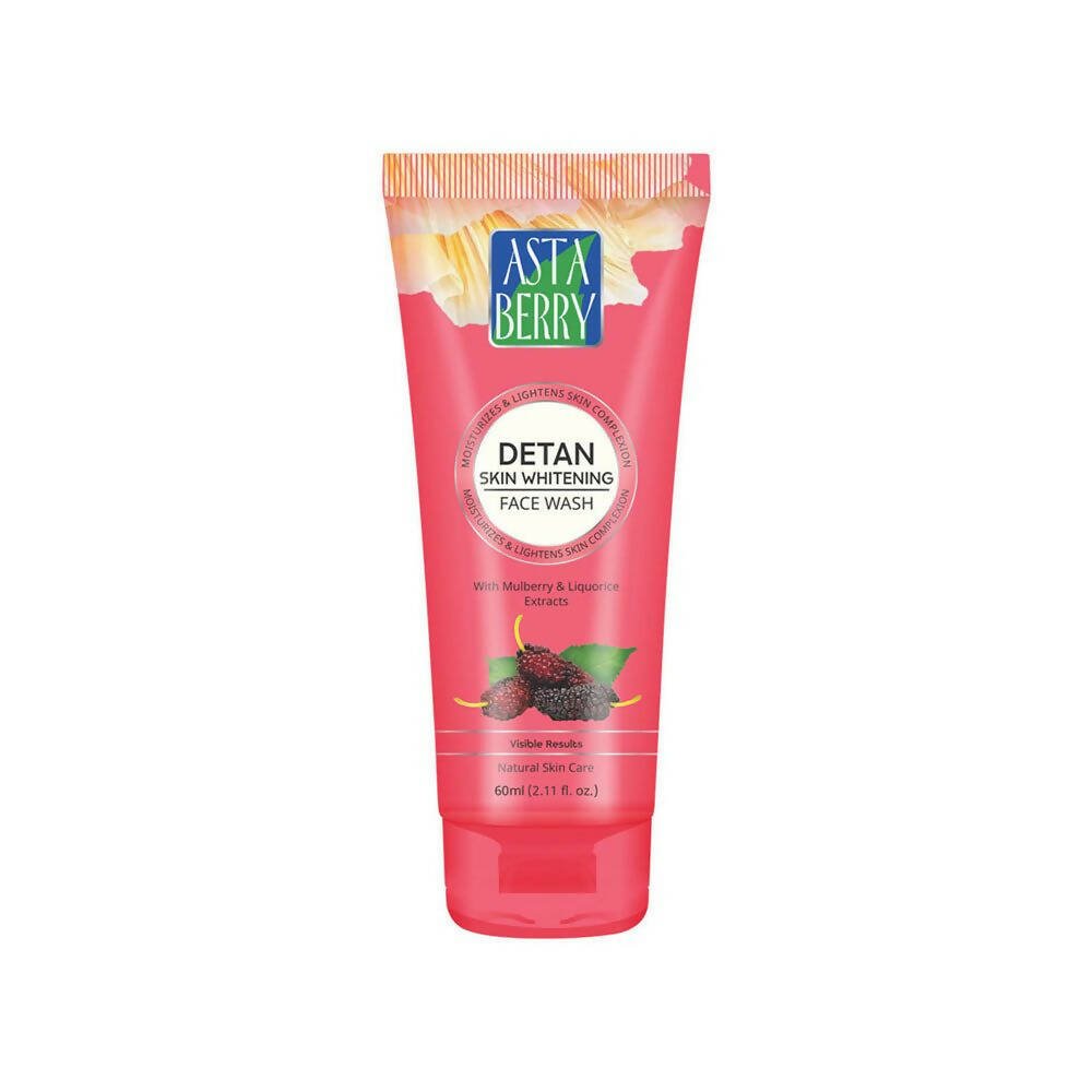 Pink tube of Asta Berry Detan Skin Whitening Face Wash on a white background