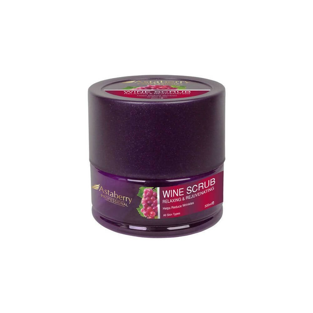 Jar of wine scrub with Astaberry branding on a white background