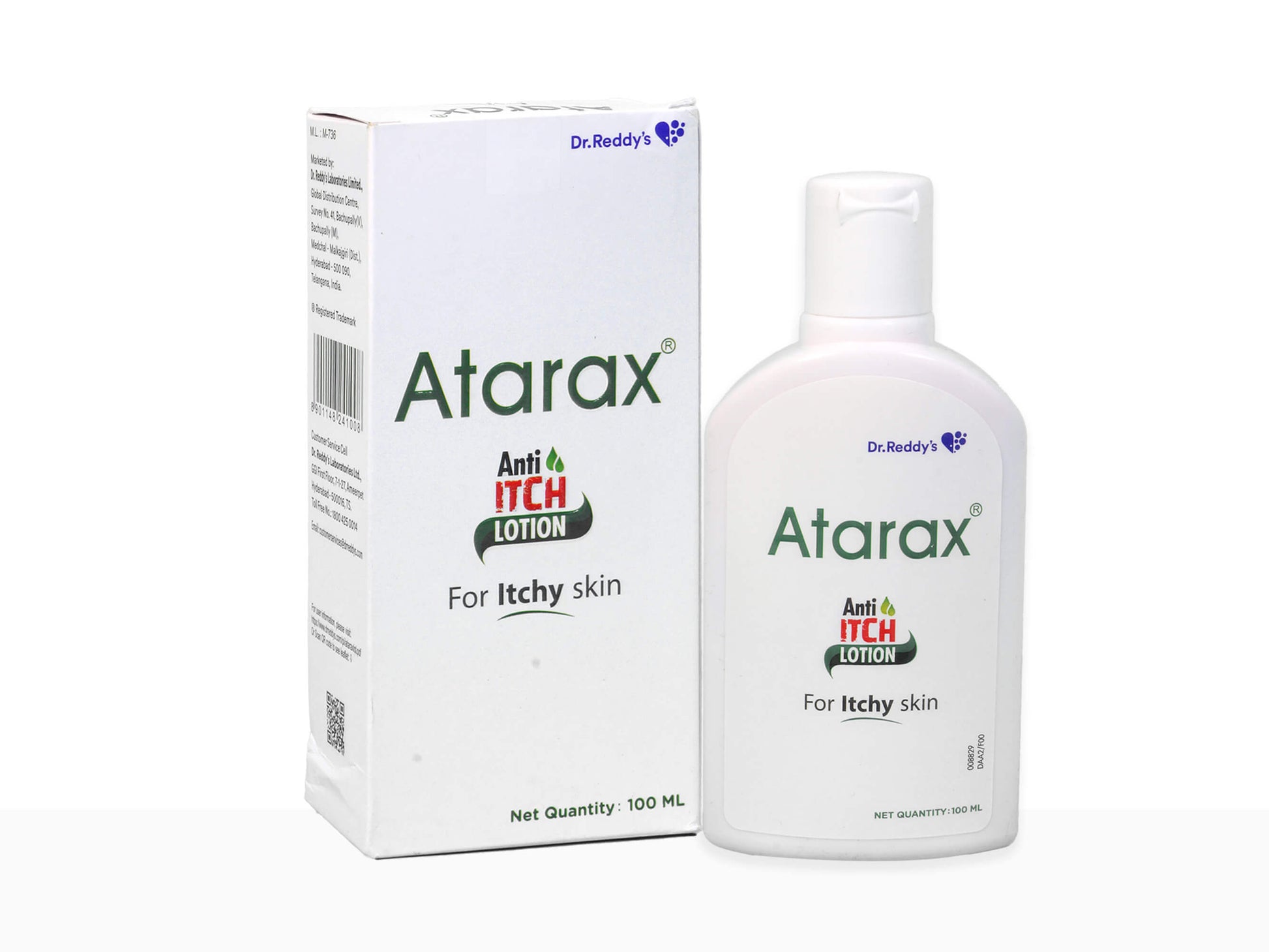Atarax anti-itch lotion bottle and packaging on a white background