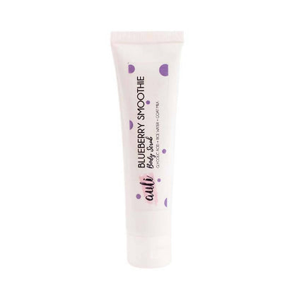 Tube of 'Blueberry Smoothie' body scrub with visible brand name on a white background