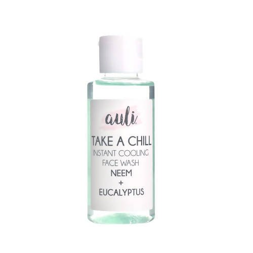 Bottle of 'Take a Chill' instant cooling face wash with neem and eucalyptus on a white background
