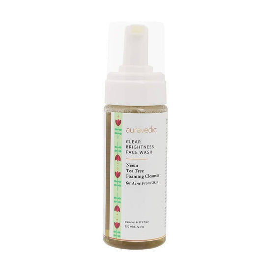 Auravedic Neem Tea Tree Foaming Cleanser bottle on a white background