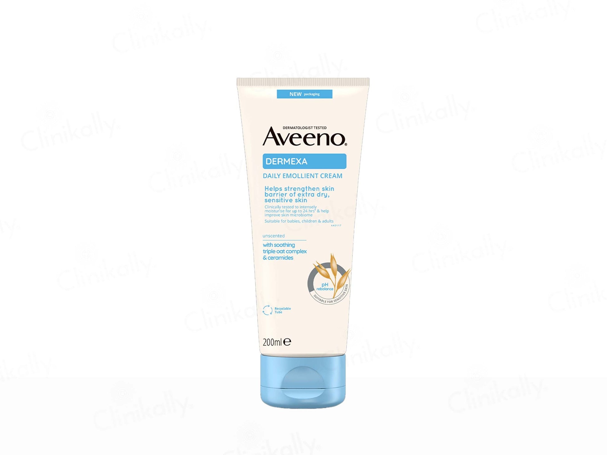 Aveeno DermaExfol daily exfoliant cream tube on a white background