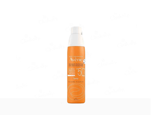Avene sunscreen spray bottle on a white background
