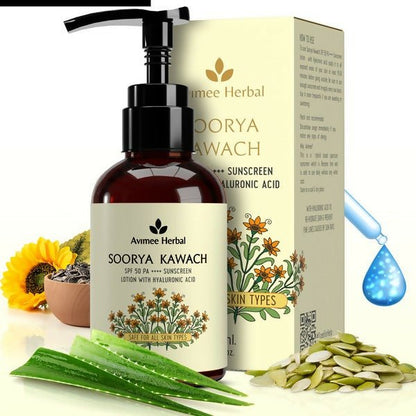 Avimee Herbal Soorya Kawach SPF 50 PA++++ Hyaluronic Acid Sunscreen Lotion