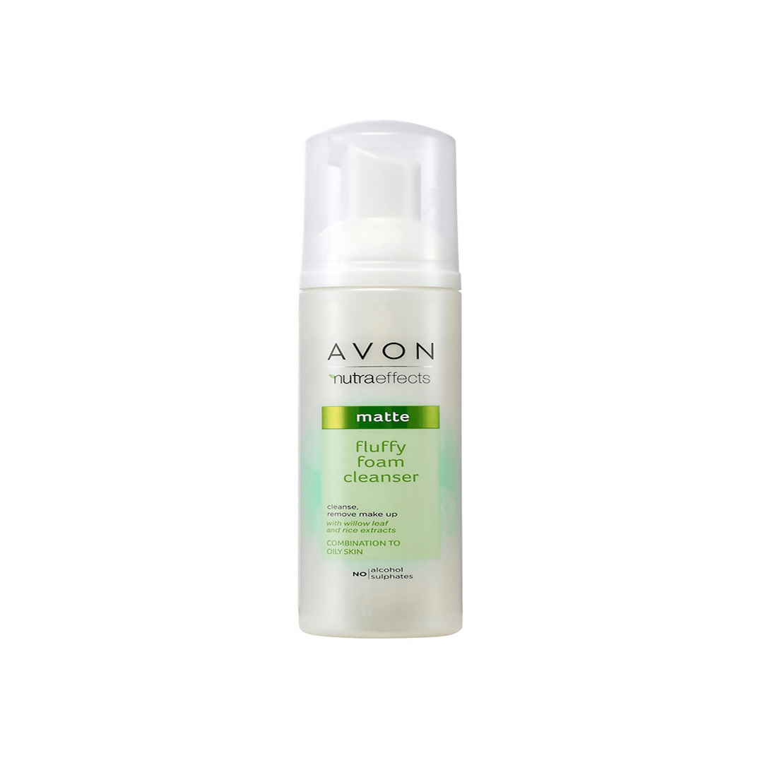 Avon Nutra Effects fluffy foam cleanser bottle on a white background