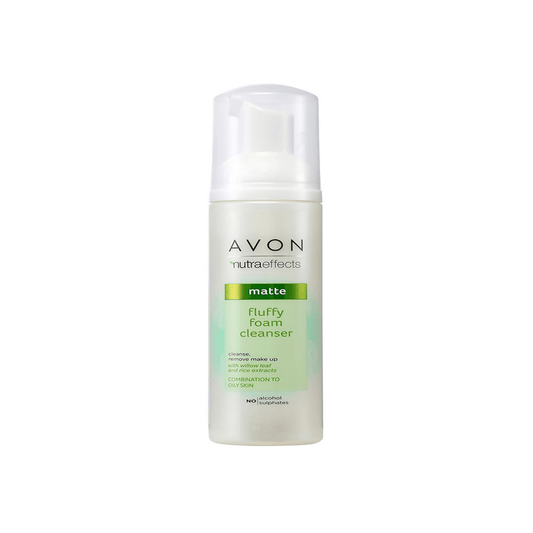 Avon Nutra Effects fluffy foam cleanser bottle on a white background