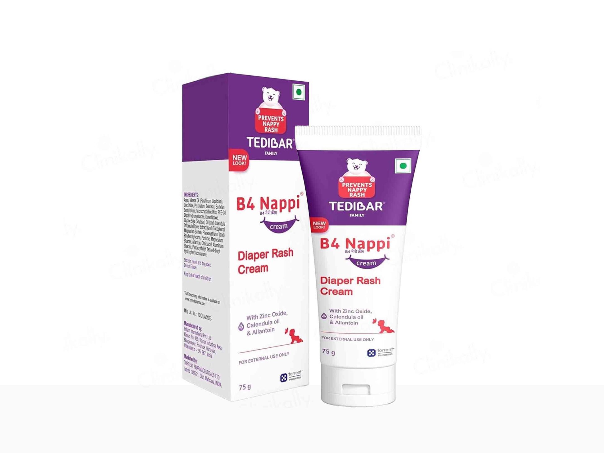 B4 Nappi Diaper Rash Cream packaging with purple and white design on a white background