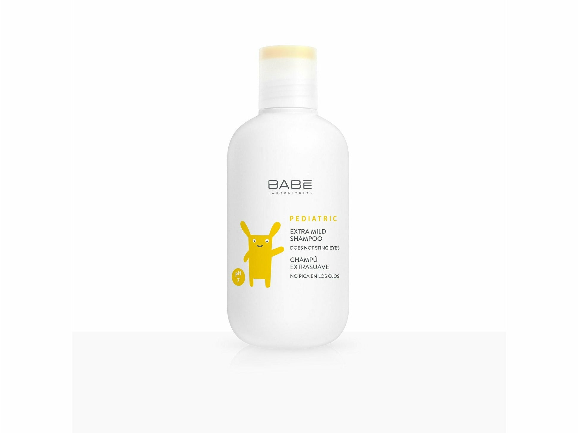 Bottle of BABE shampoo on a white background