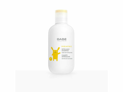 Bottle of BABE shampoo on a white background