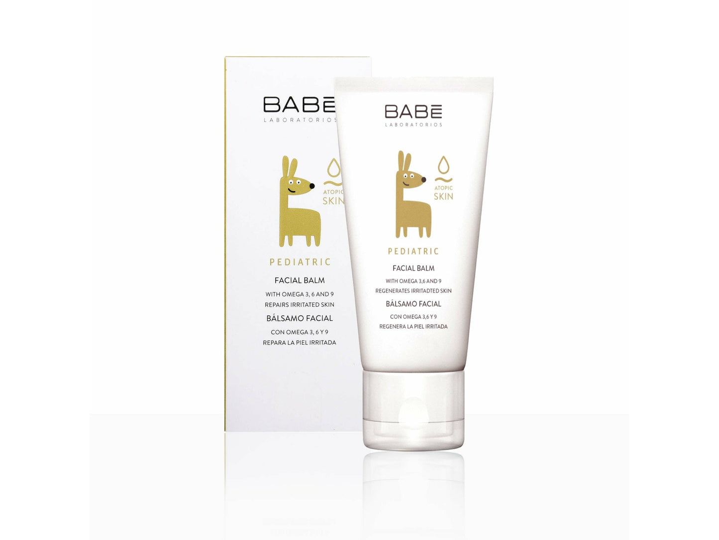 Two tubes of Babe Pediatric Facial Balm on a white background