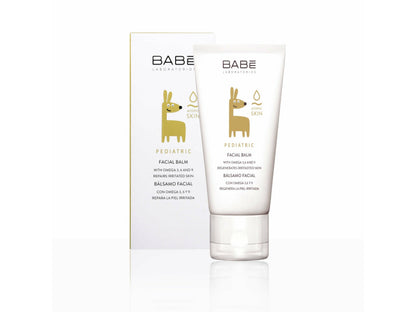 Two tubes of Babe Pediatric Facial Balm on a white background