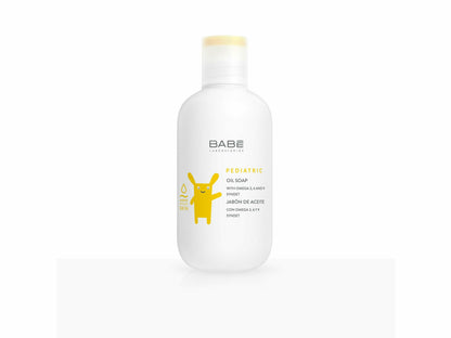 Bottle of Babe body wash with a yellow label on a white background