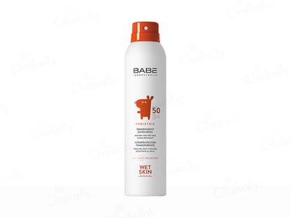 Babe sun spray bottle on a white background