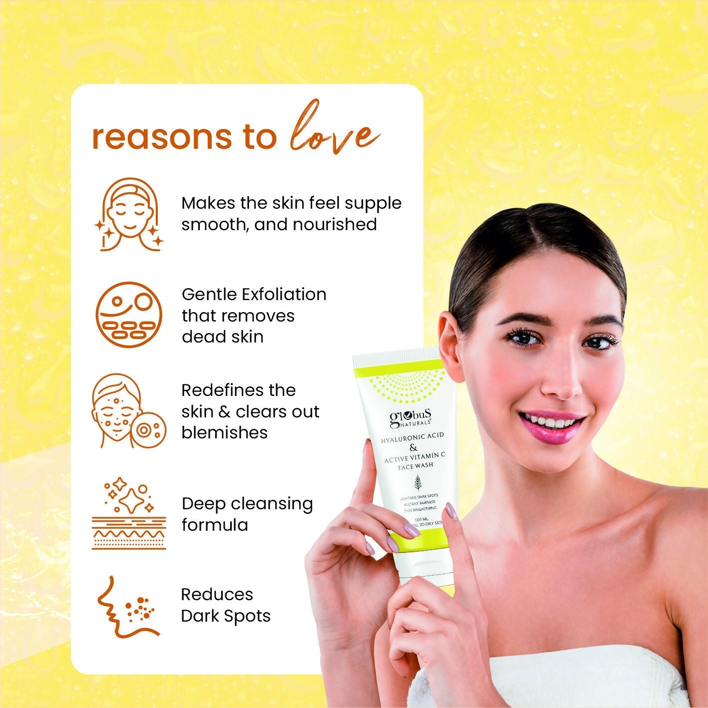 Globus Naturals Hyaluronic Acid & Vitamin C Face Wash