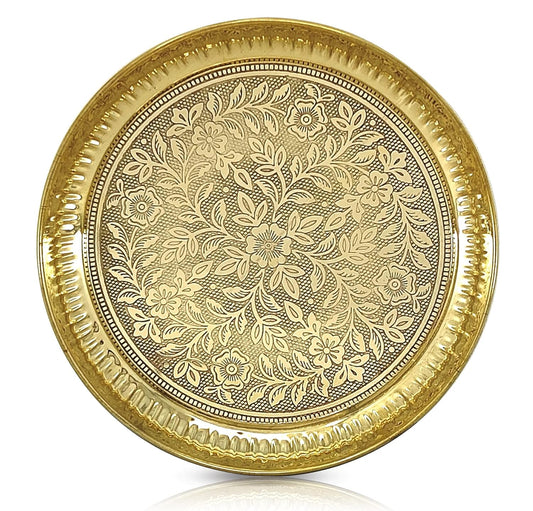 BENGALEN Brass Pooja Plate Puja Thali Very Small 4 Inch Arti Thali Set Traditional Designed Handcrafted Thal for Puja Ghar Home Office Mandir Diwali Weeding Return Gift Items