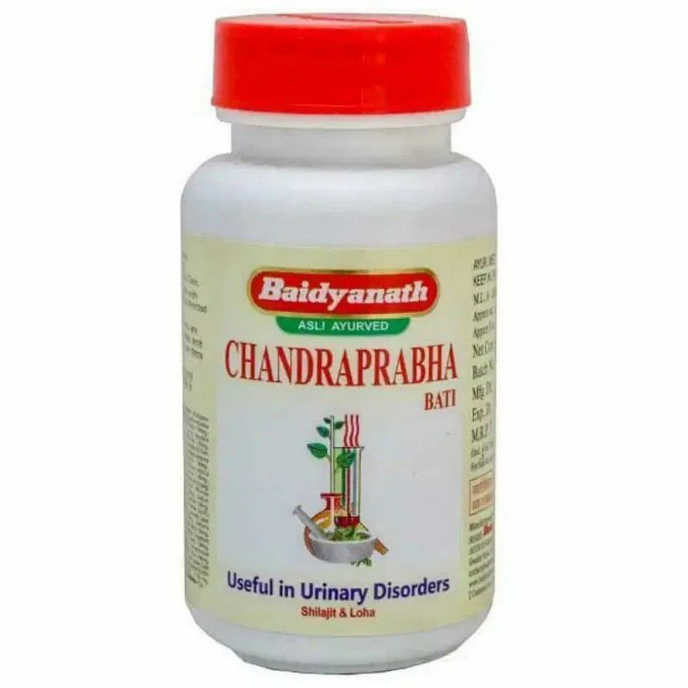 Bottle of Baidyanath Chandraprabha Bati on a white background